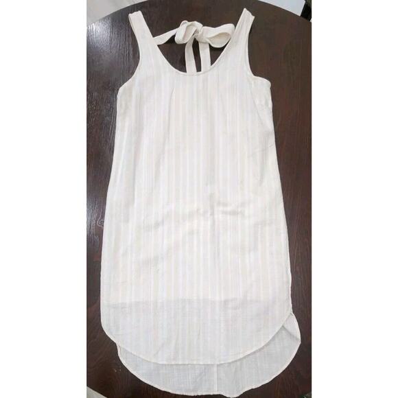 Anthropologie‎ Cloth & Stone Bow- tied chambray dress M White Tan Lined - Picture 3 of 10